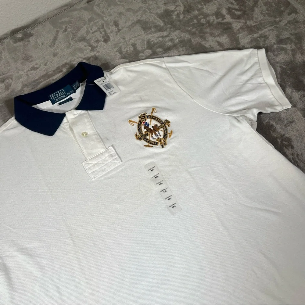 Polo Ralph Lauren Polo Mens XXL White New York Quality Crest Custom Fit Polo New